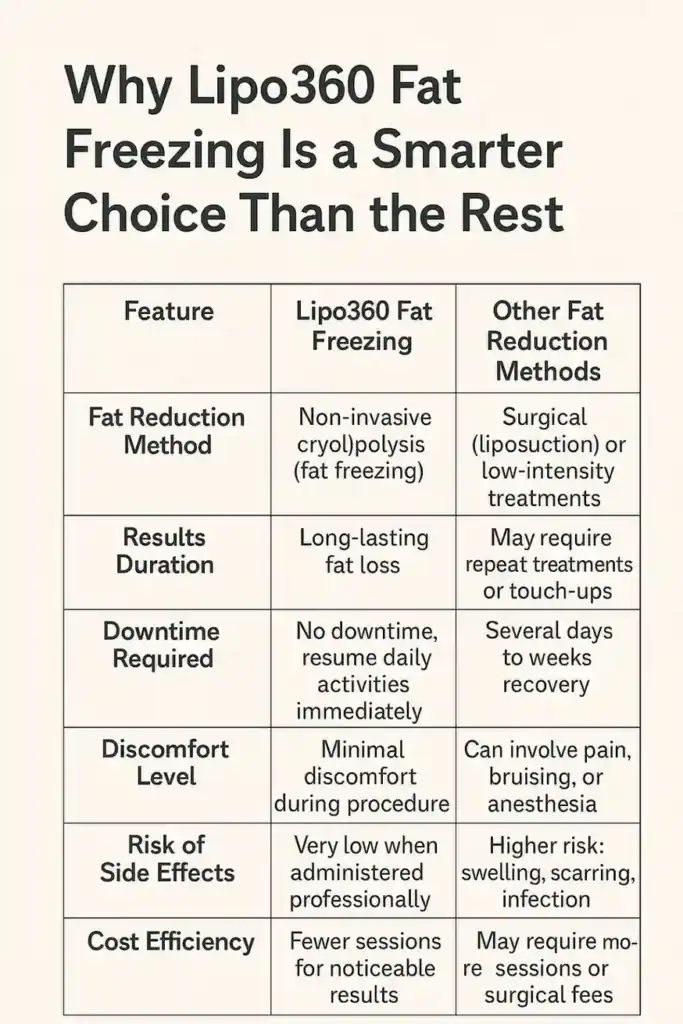 Is it possible to permanently freeze fat cells? 2 Table showing benefits of fat freezing to remove fat cells West Malling from Lipo 360
